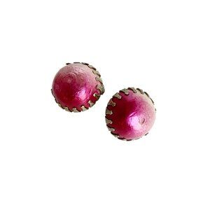 Pink Clip On Earrings Vintage Domed Button Gold Tone Setting Lightweight Clips